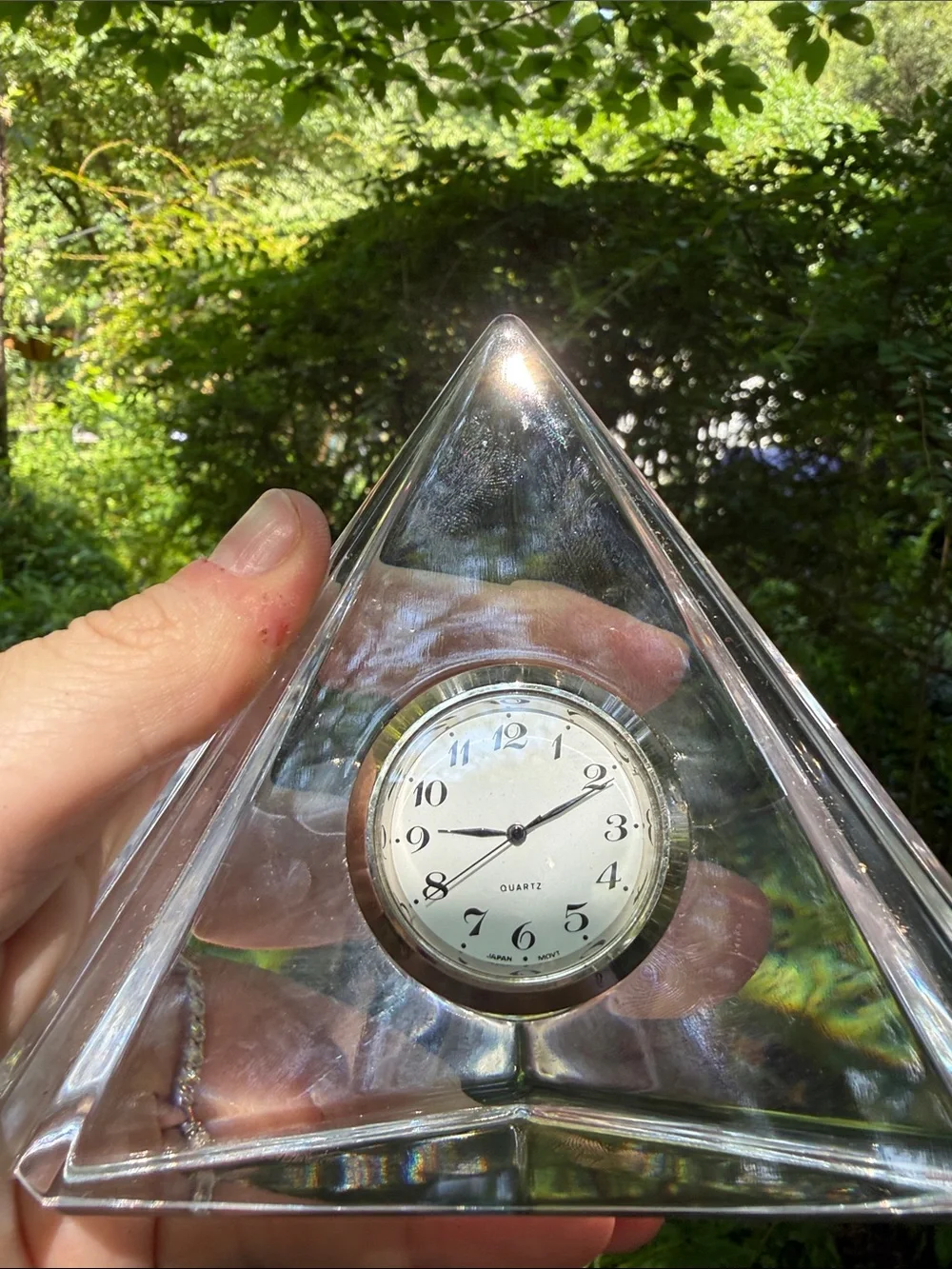 Lenox Clear Crystal Pyramid Clock with White Face and Silver Trim